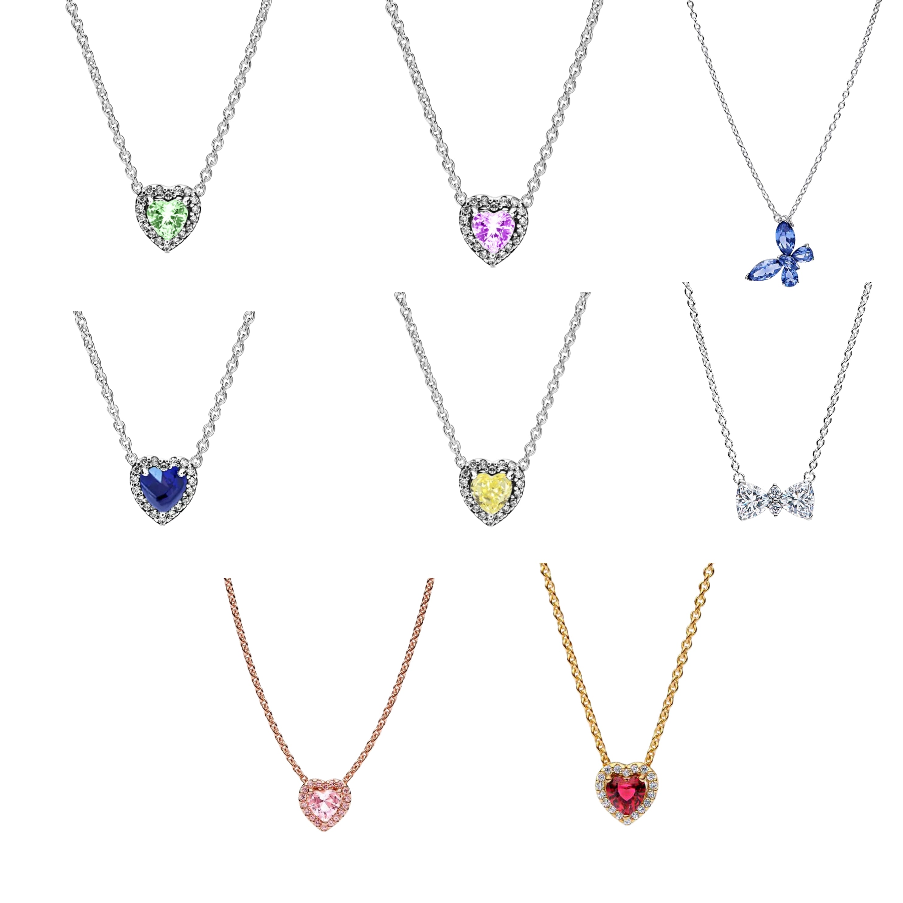 Collares de plata de ley 925 con forma de corazón, mariposa y cinta