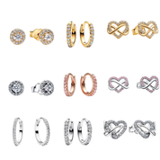 Women's Gold & Silver Tone Earrings – Sparkling Crystal Studs, Small Hoop Earrings, Infinity Heart & Pink Stone Designs, Dainty Fashion Jewelry Gifts for Her