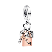 Abalorios de charms de amor y pareja para pulsera | Charms de corazón, candado, campana y oro rosa | Regalo de joyería romántica para mujer