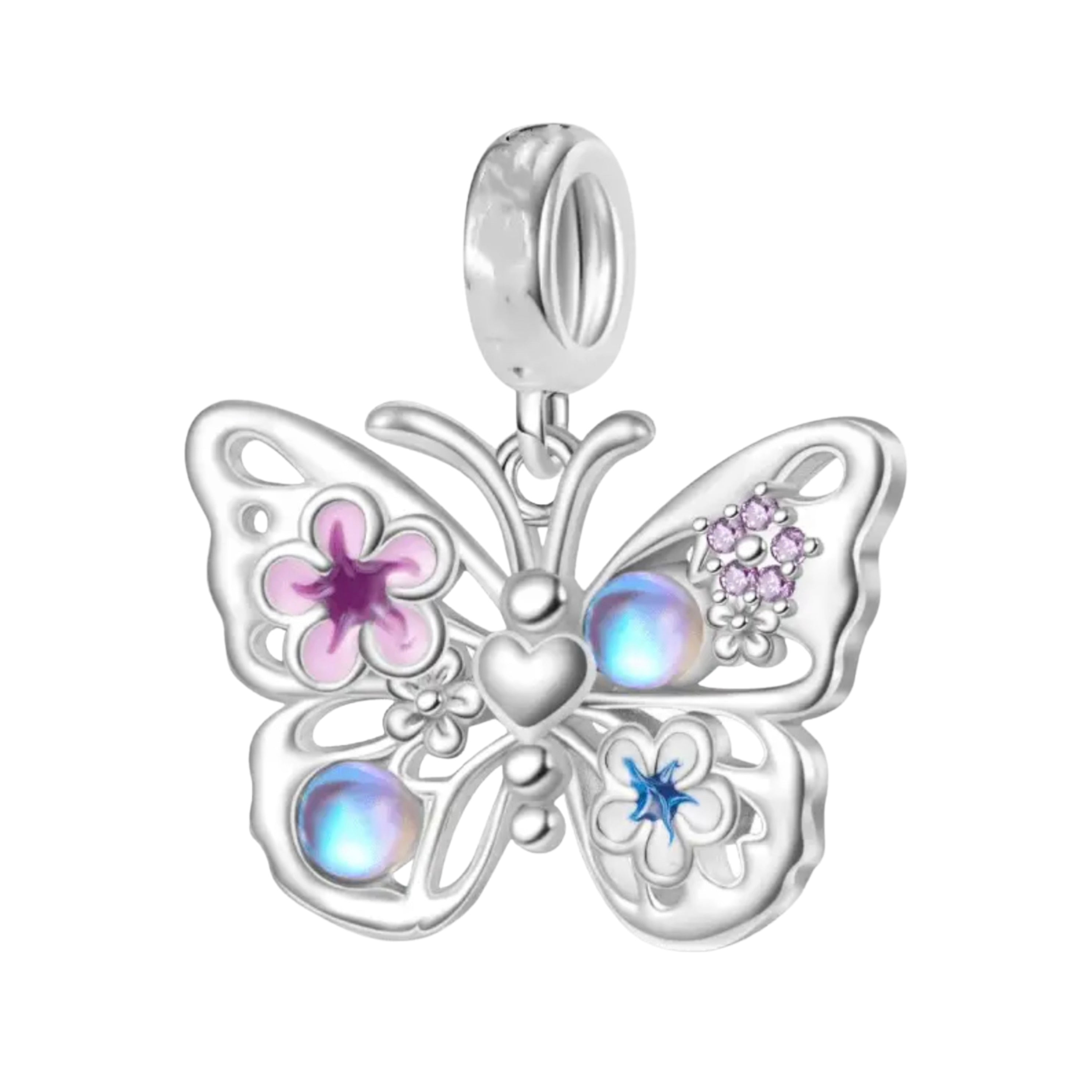 Charm colgante de plata de ley 925 para pulsera: corazón, mariposa, flor y dijes de viaje, regalo para mujer.
