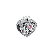 Precioso dije de plata de ley 925 para pulsera: corazón, corona y ojo malvado. Regalo.