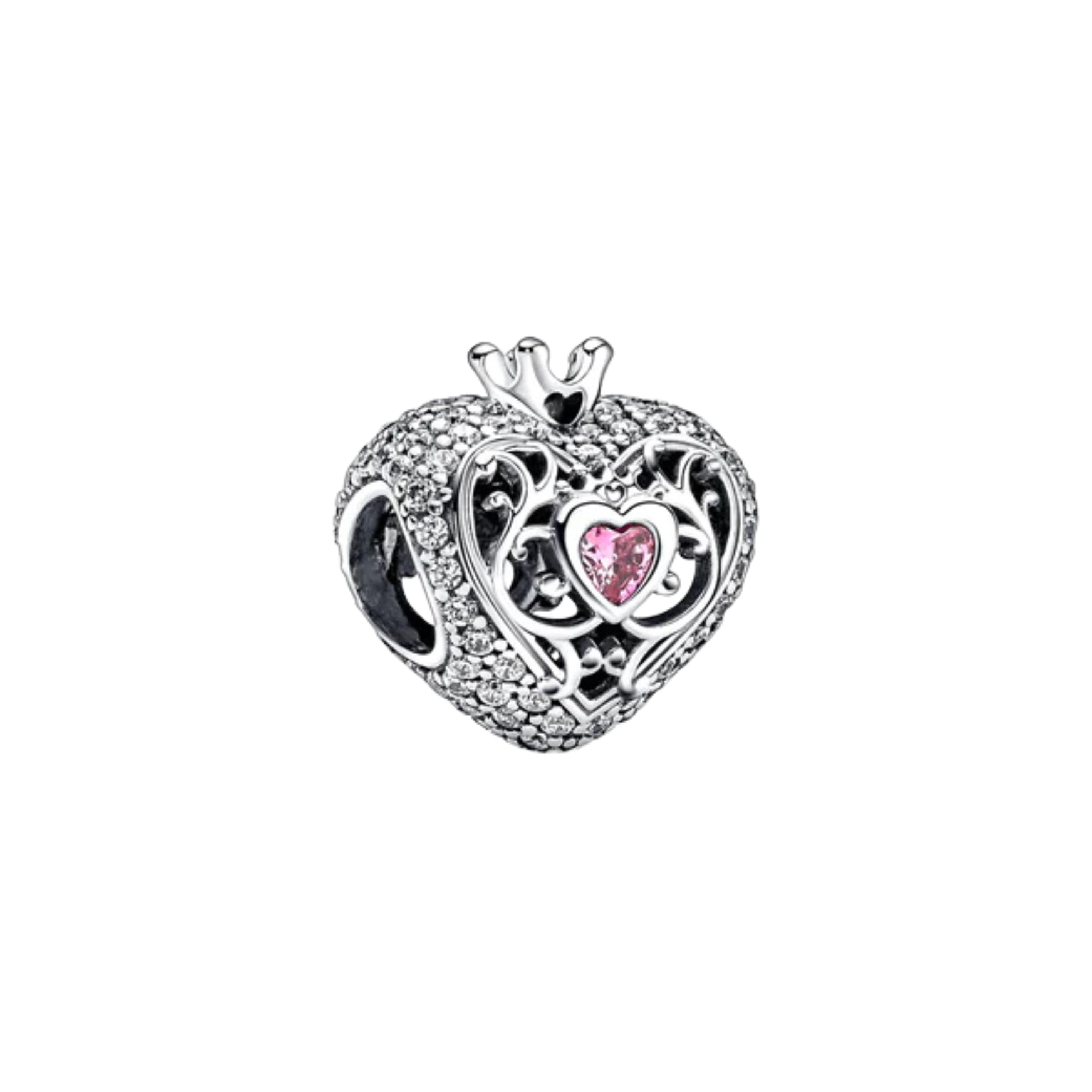 Precioso dije de plata de ley 925 para pulsera: corazón, corona y ojo malvado. Regalo.