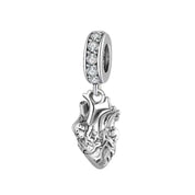Precioso dije de plata de ley 925 para pulsera: corazón, corona y ojo malvado. Regalo.
