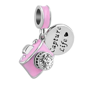 Cuentas Rosas Encantadoras para Pulsera | Dijes de Corazón, Cámara, Patinete y Lindos | Joyería de Regalo para Mujeres