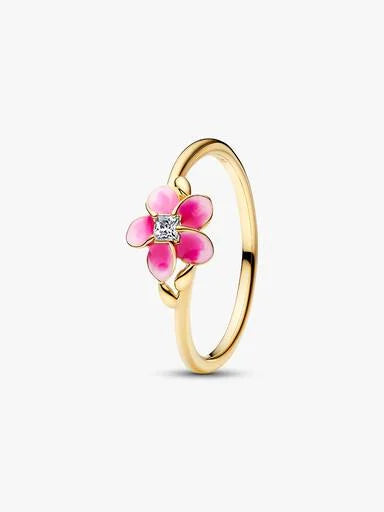 Elegant Ring Set for Women – Pink Flower Ring & Blue Crystal Ring, Stackable Fashion Jewelry Gift