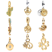 Cuentas de Oro con Dijes para Pulsera | Dijes de Lujo con Corazón, Trébol, Árbol y Cristal | Joyería Elegante para Mujeres