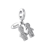 Precioso dije de plata de ley 925 para pulsera: corazón, corona y ojo malvado. Regalo.