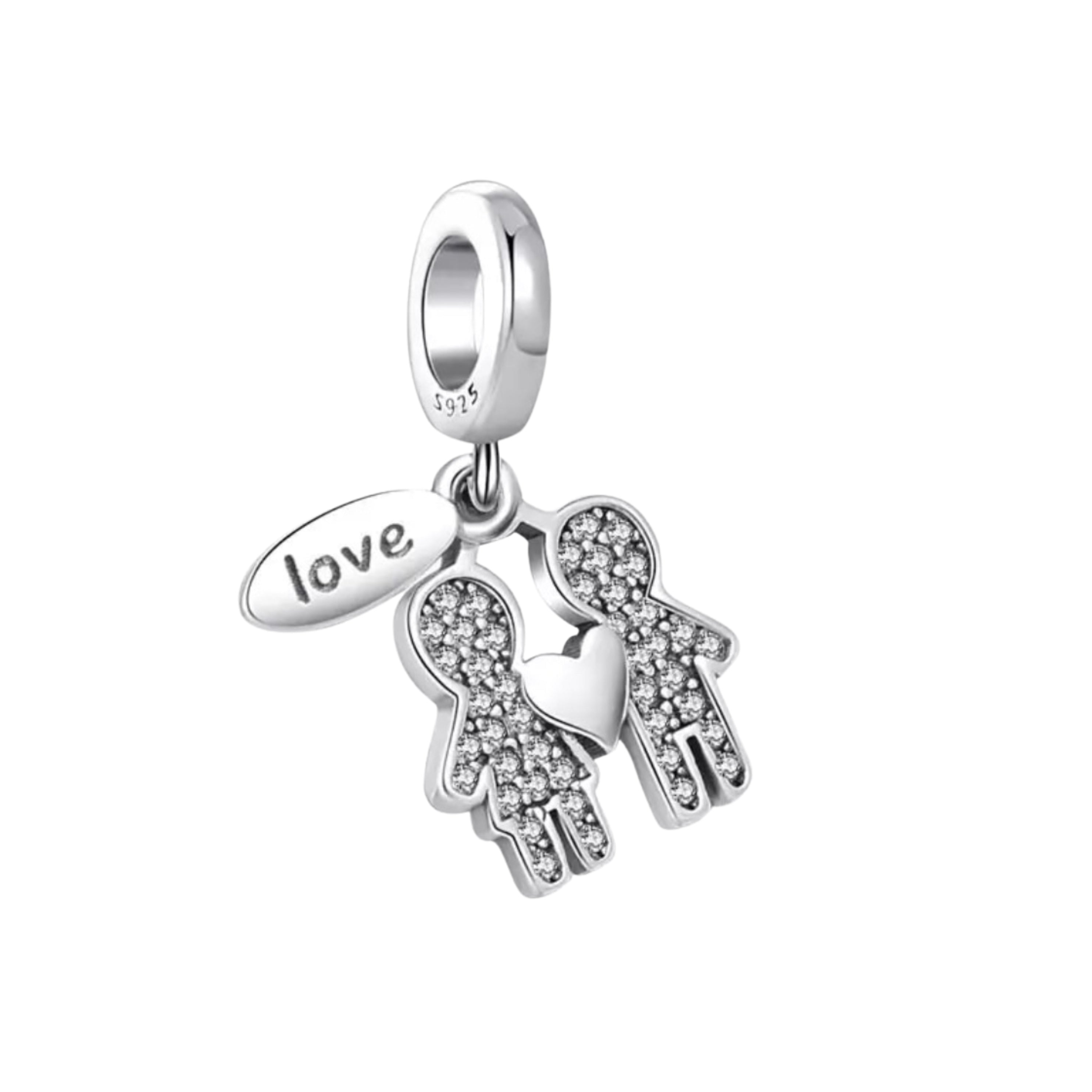 Precioso dije de plata de ley 925 para pulsera: corazón, corona y ojo malvado. Regalo.