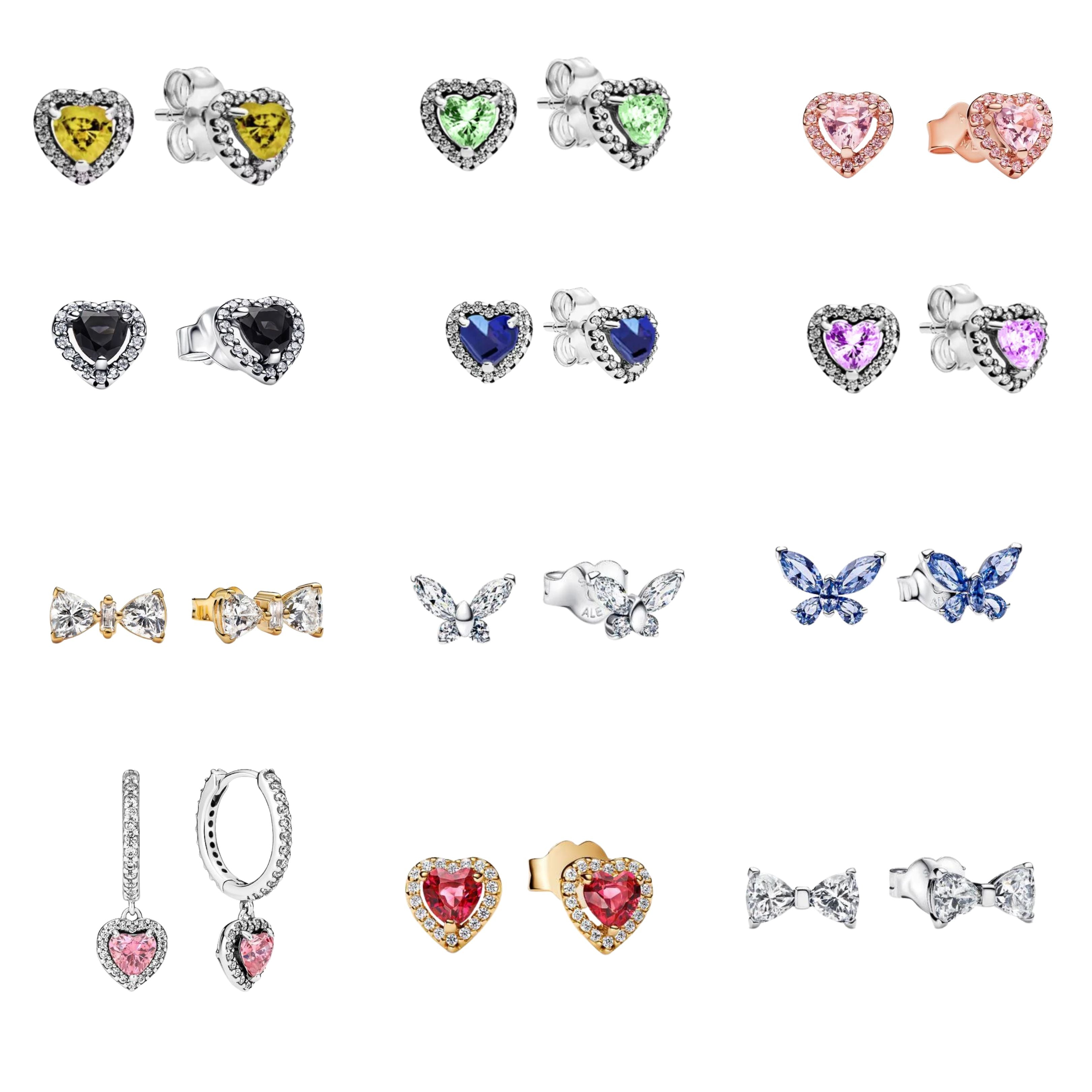 Pendientes de plata de ley 925 con forma de corazón, mariposa y cinta