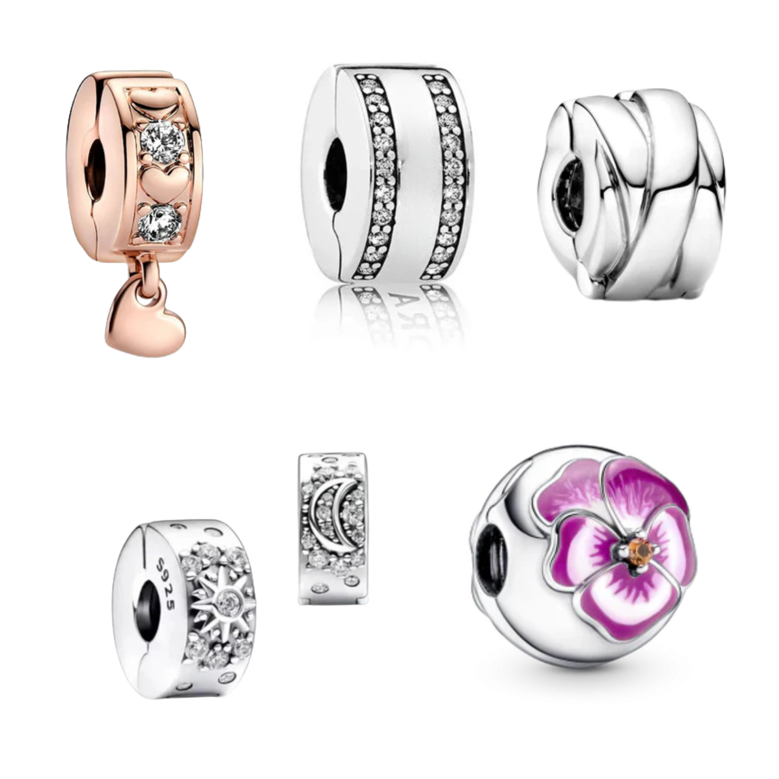 Set de Abalorios y Colgantes para Pulsera | Abalorios de Cristal con Clip y Cuenta de Flor Rosa | Elegante Set de Joyería
