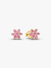 Women's Pink Flower Stud Earrings – Sparkling Pink Crystal Floral Earrings, Gold & Silver Tone, Dainty Cute Jewelry, Elegant Fashion Accessories Gifts for Her