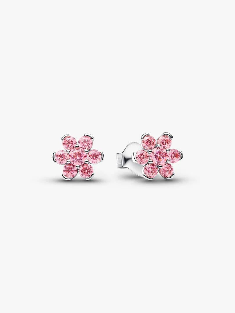 Women's Pink Flower Stud Earrings – Sparkling Pink Crystal Floral Earrings, Gold & Silver Tone, Dainty Cute Jewelry, Elegant Fashion Accessories Gifts for Her