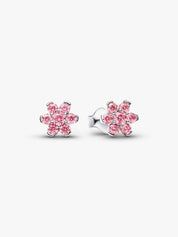 Women's Pink Flower Stud Earrings – Sparkling Pink Crystal Floral Earrings, Gold & Silver Tone, Dainty Cute Jewelry, Elegant Fashion Accessories Gifts for Her