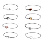 925 Sterling Silver Heart Charm Bracelet for Women – Elegant Snake Chain Bangle