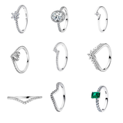 Women's Silver Tone Rings with Sparkling Cubic Zirconia – Elegant Stackable Rings, Heart, Flower, Crown & Emerald Green Stone Designs, Fashion Jewelry Gift for Her