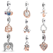 Abalorios de charms de amor y pareja para pulsera | Charms de corazón, candado, campana y oro rosa | Regalo de joyería romántica para mujer