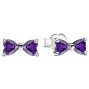925 Sterling Silver Bow Jewelry Set – Necklace, Ring & Stud Earrings with Color Crystal Stones