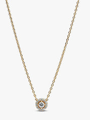 Women's Dainty Gold & Silver Tone Necklaces – Pink Crystal Flower Pendant, Sparkling Round CZ Style Necklace, Elegant Minimalist Jewelry Gifts for Her