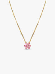 Women's Dainty Gold & Silver Tone Necklaces – Pink Crystal Flower Pendant, Sparkling Round CZ Style Necklace, Elegant Minimalist Jewelry Gifts for Her