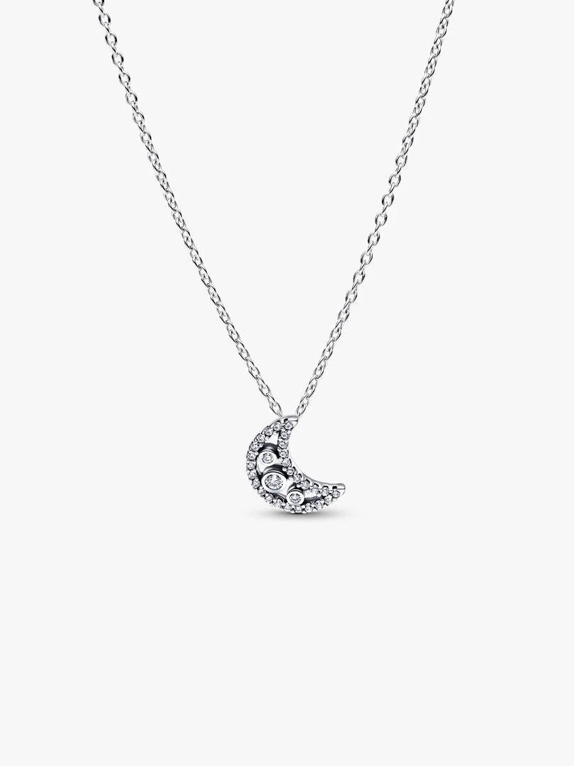 Women's Silver Tone Crescent Moon Necklace – Sparkling Crystal Moon Pendant, Dainty Celestial Jewelry, Elegant Minimalist Necklace, Birthday Gifts for Her