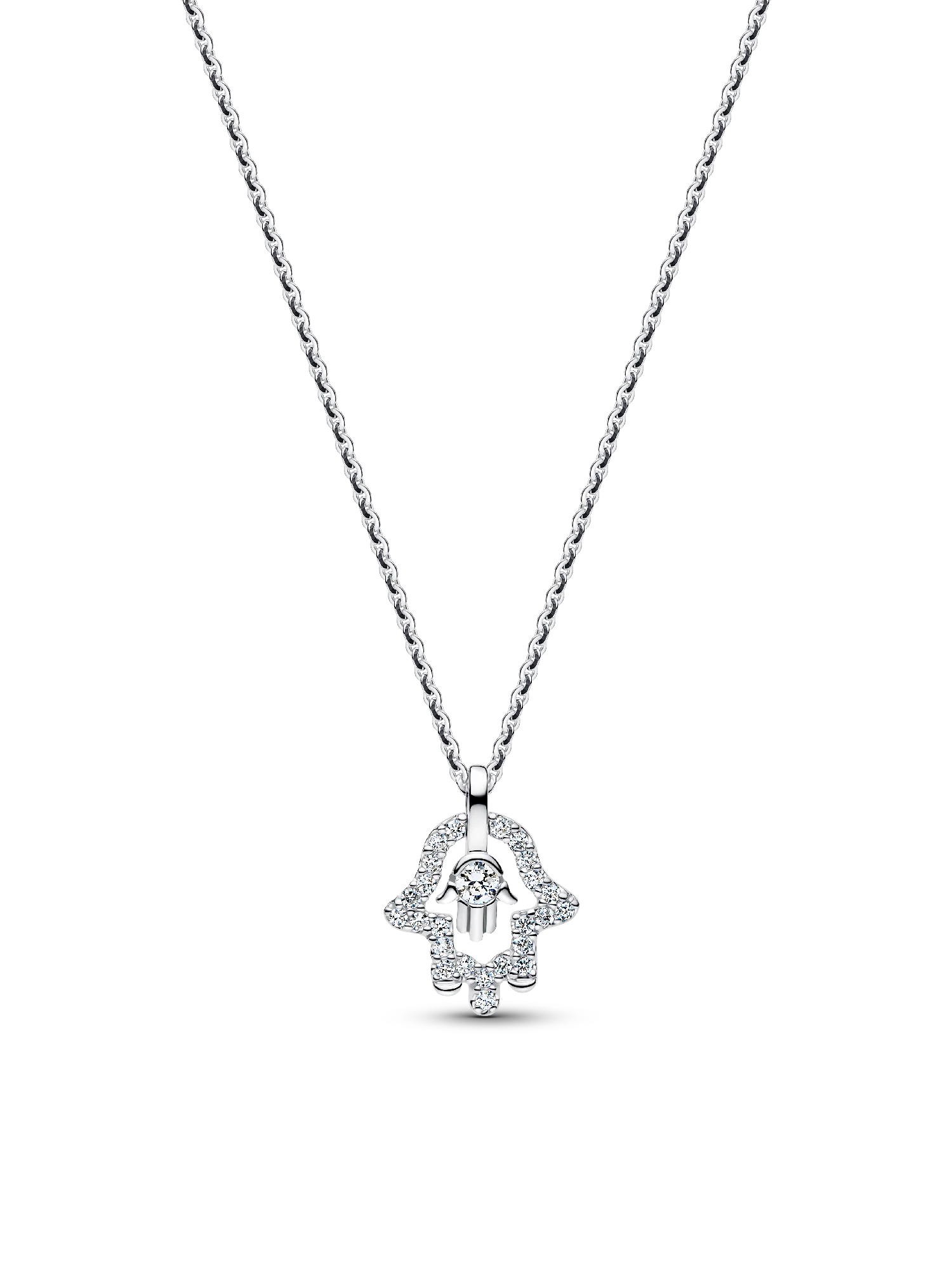 925 Sterling Silver Hamsa Hand Jewelry Set – Necklace & Hoop Earrings with CZ Stones