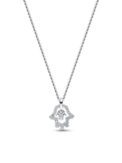 925 Sterling Silver Hamsa Hand Jewelry Set – Necklace & Hoop Earrings with CZ Stones