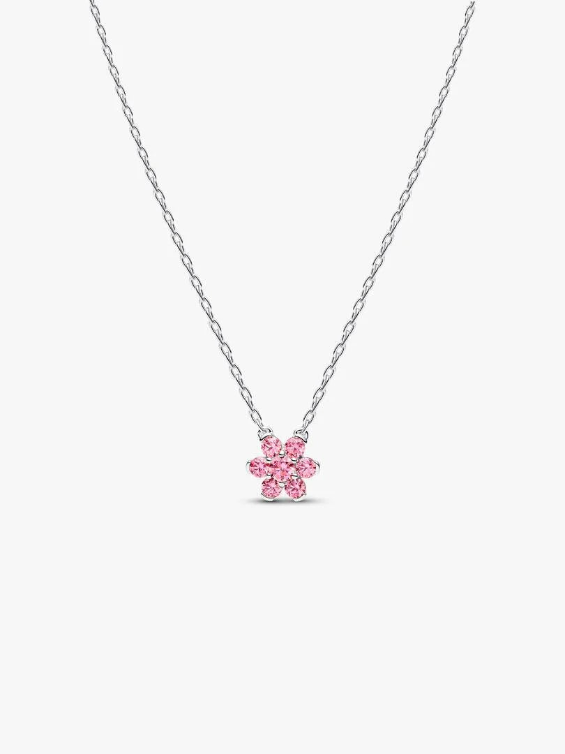 Women's Dainty Gold & Silver Tone Necklaces – Pink Crystal Flower Pendant, Sparkling Round CZ Style Necklace, Elegant Minimalist Jewelry Gifts for Her
