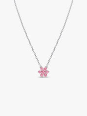 Women's Dainty Gold & Silver Tone Necklaces – Pink Crystal Flower Pendant, Sparkling Round CZ Style Necklace, Elegant Minimalist Jewelry Gifts for Her