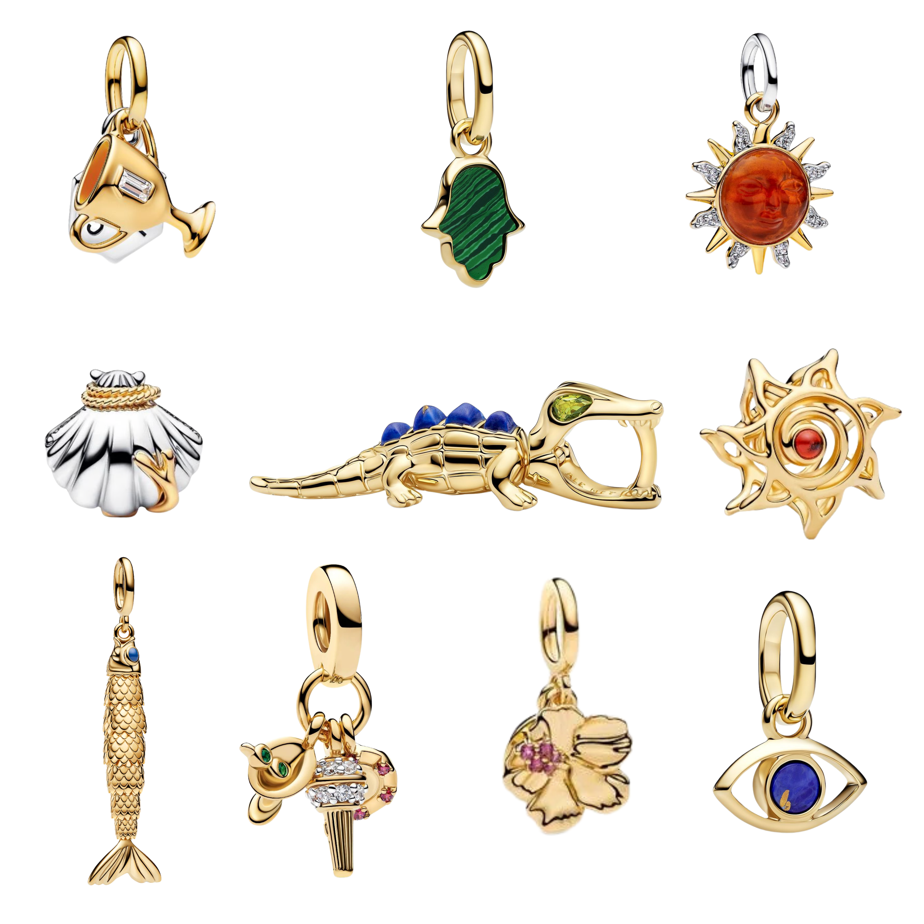 Gold Nature & Symbol Charms for Bracelets – Sun, Evil Eye, Hamsa, Flower & Animal Charms