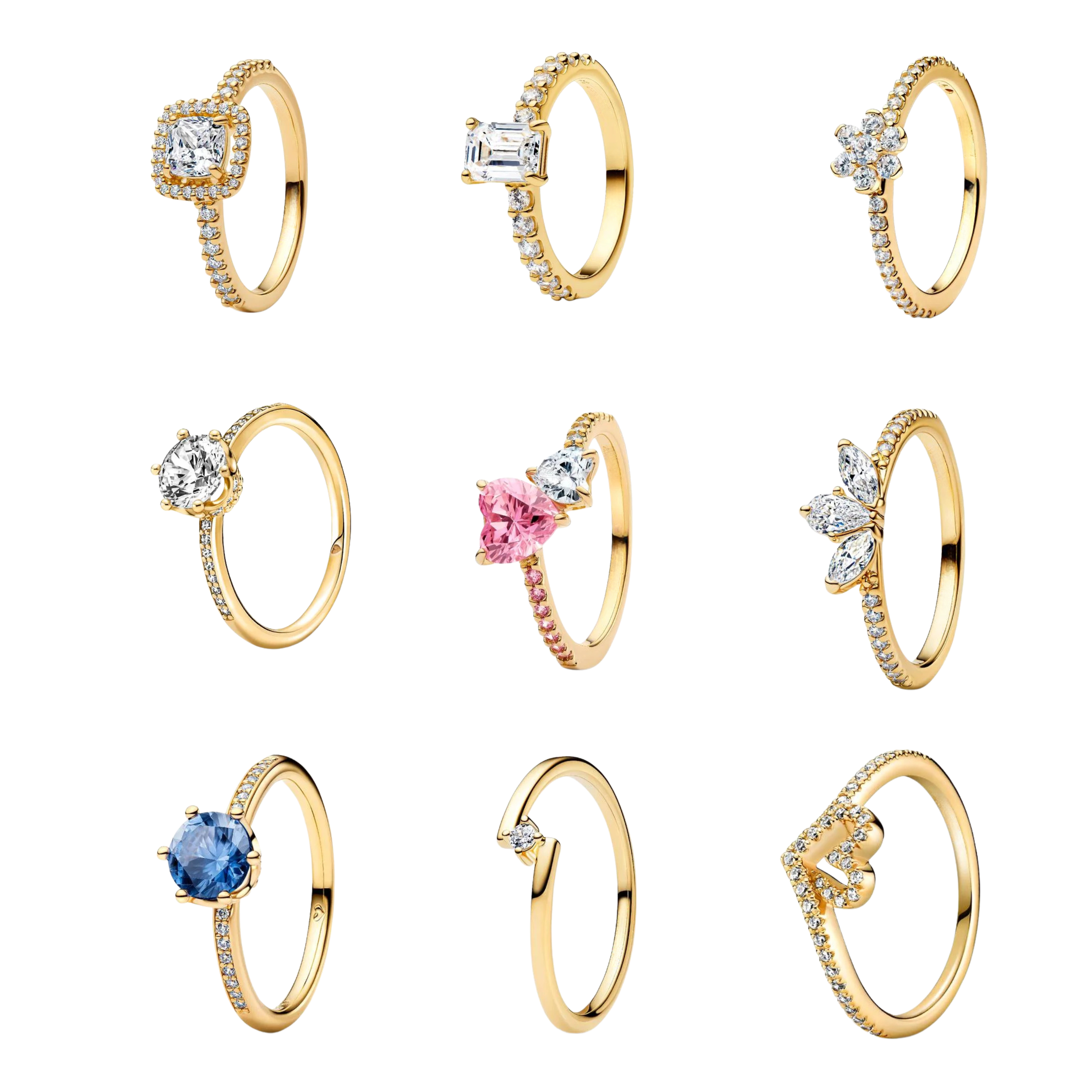 Women's Gold Tone Rings with Sparkling Cubic Zirconia – Elegant Stackable Rings, Heart, Flower, Butterfly, Pink & Blue Stone Designs, Dainty Fashion Jewelry Gifts for Her