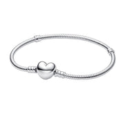 925 Sterling Silver Heart Charm Bracelet for Women – Elegant Snake Chain Bangle