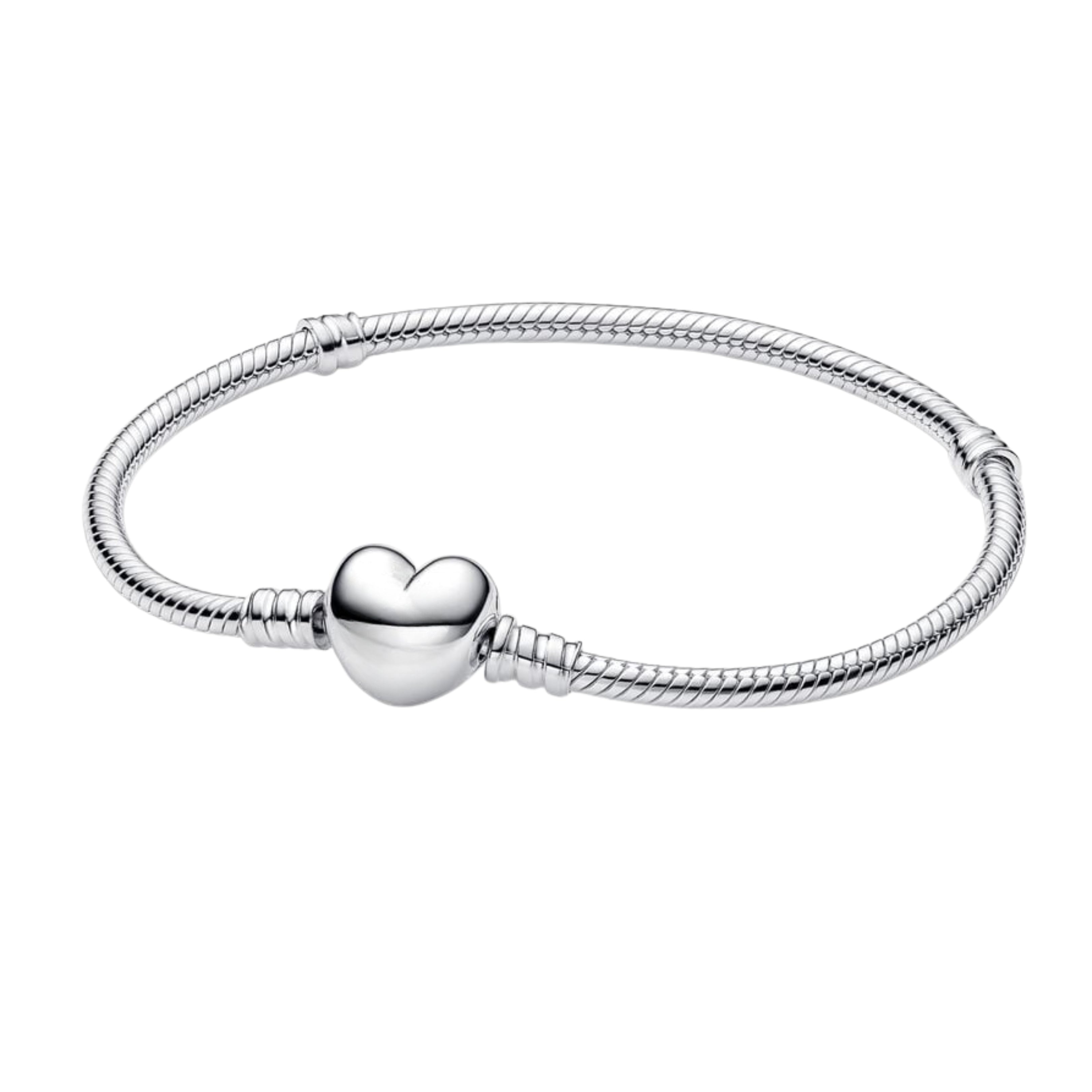 925 Sterling Silver Heart Charm Bracelet for Women – Elegant Snake Chain Bangle