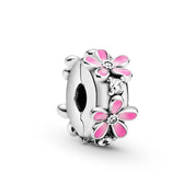 Abalorios con clip de plata de ley 925 – Cuentas espaciadoras elegantes y brillantes con diseños florales y minimalistas