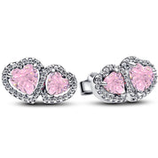 925 Sterling Silver Double Heart Jewelry Set – Necklace, Ring & Stud Earrings with Crystal Stones