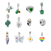 Charm colgante de plata de ley 925 para pulsera: corazón, mariposa, flor y dijes de viaje, regalo para mujer.