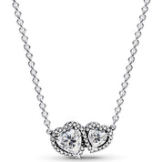 925 Sterling Silver Double Heart Jewelry Set – Necklace, Ring & Stud Earrings with Crystal Stones