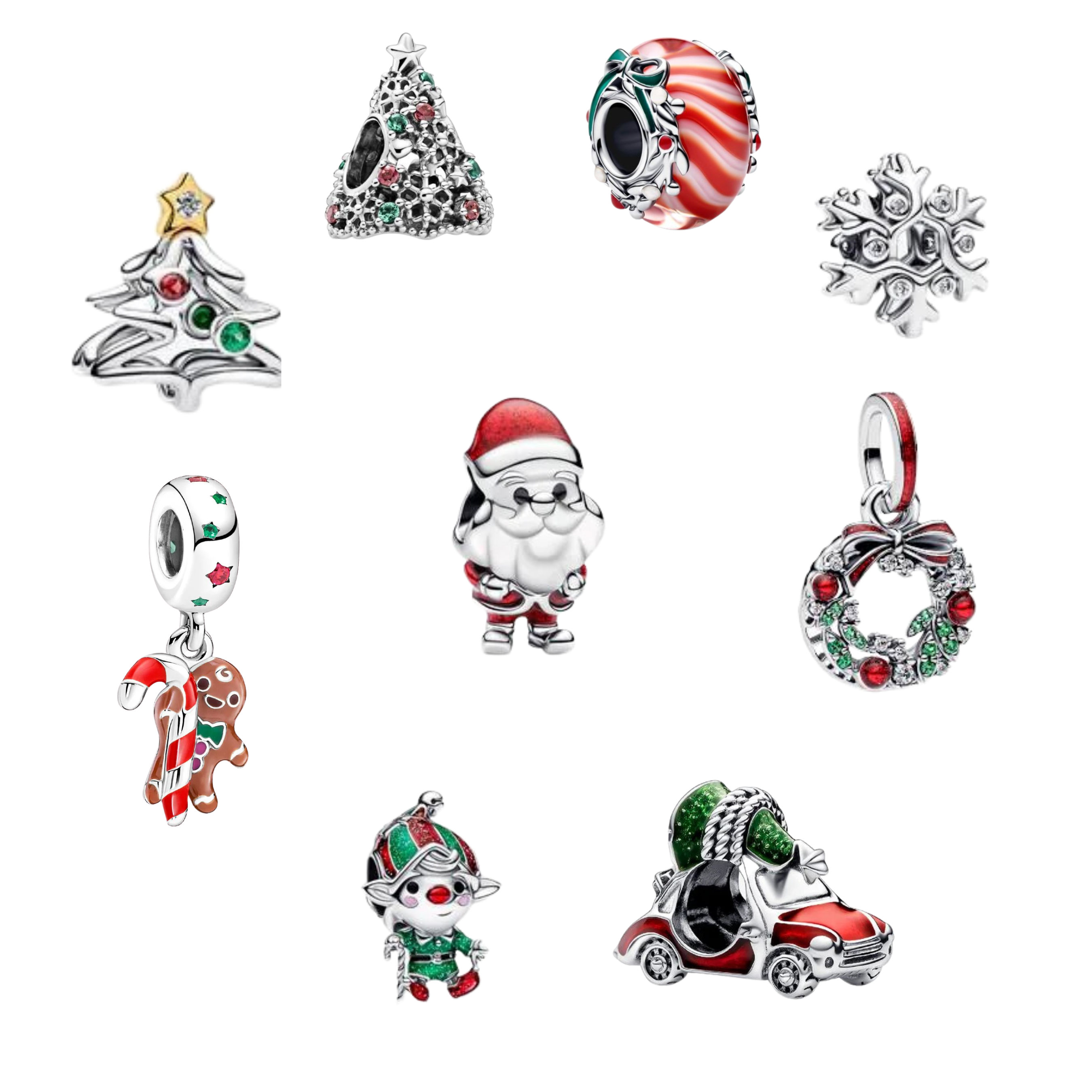 Christmas Charms for Bracelets – Santa Claus, Christmas Tree, Snowflake, Gingerbread Man, Holiday Jewelry Beads