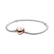 925 Sterling Silver Heart Charm Bracelet for Women – Elegant Snake Chain Bangle