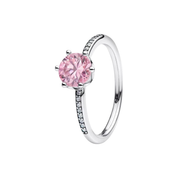 Women's Silver Tone Pink Crystal Rings – Sparkling Heart, Flower & Round Stone Designs, Dainty Stackable Rings, Elegant Fashion Jewelry Gifts for Her