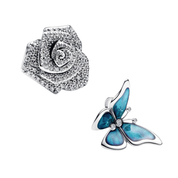 Elegant Flower Rose & Blue Butterfly Charms for Bracelets – Sparkling Silver Tone Jewelry Beads, Floral Charms for Women, DIY Bracelet Accessories