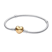 925 Sterling Silver Heart Charm Bracelet for Women – Elegant Snake Chain Bangle