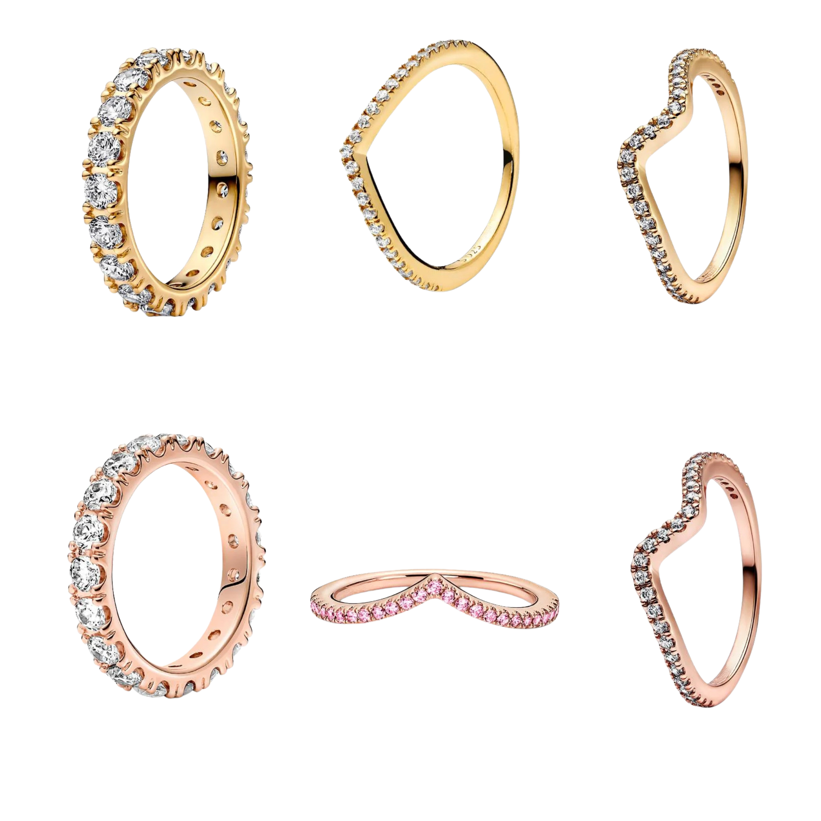 Women's Gold & Rose Gold Stackable Rings – Sparkling CZ Eternity Bands, V Shaped Wishbone Rings, Dainty Wedding Bands, Elegant Fashion Jewelry Gifts for Her