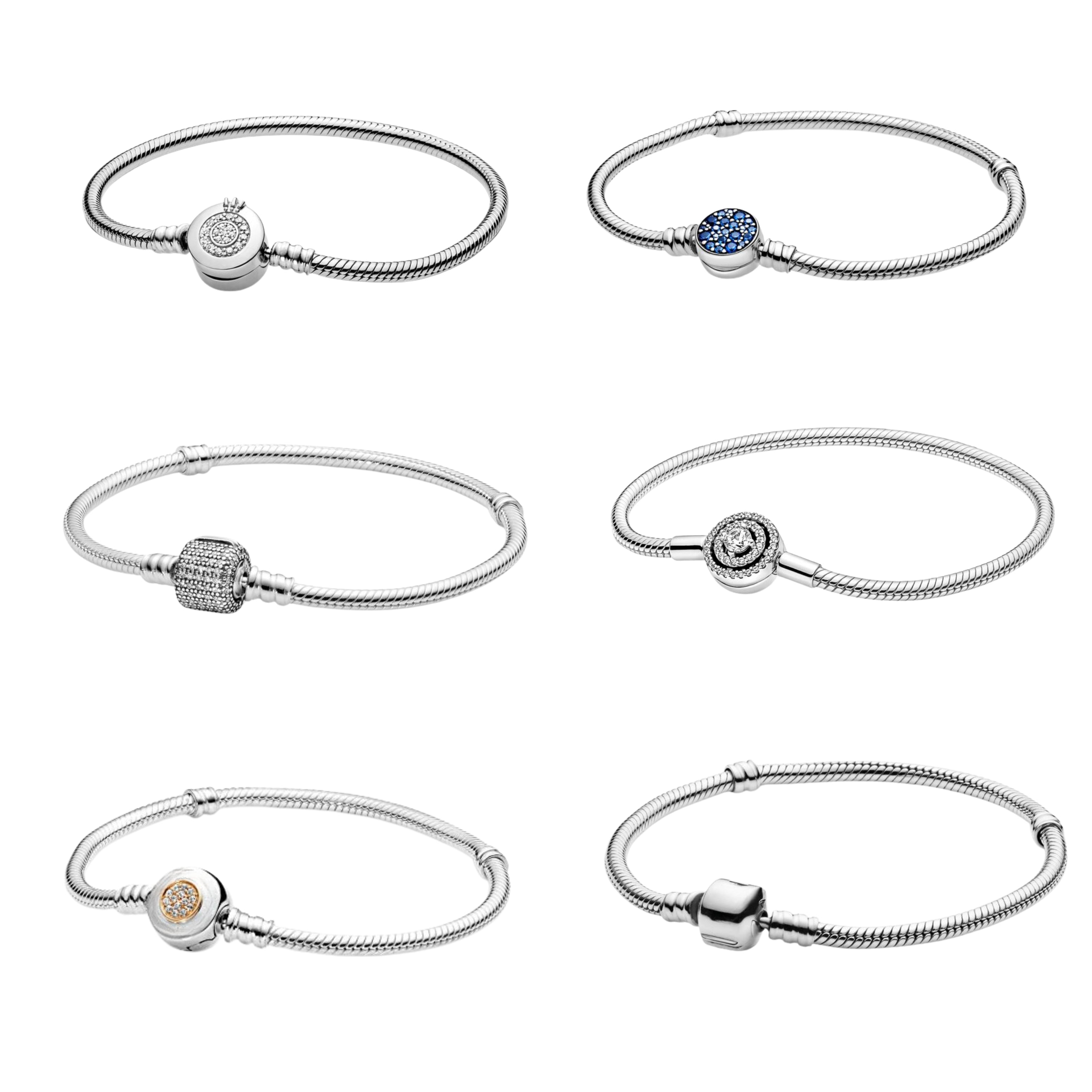 Sterling Silver Charm Bracelet | Compatible with European Style Charms | Classic Snake Chain