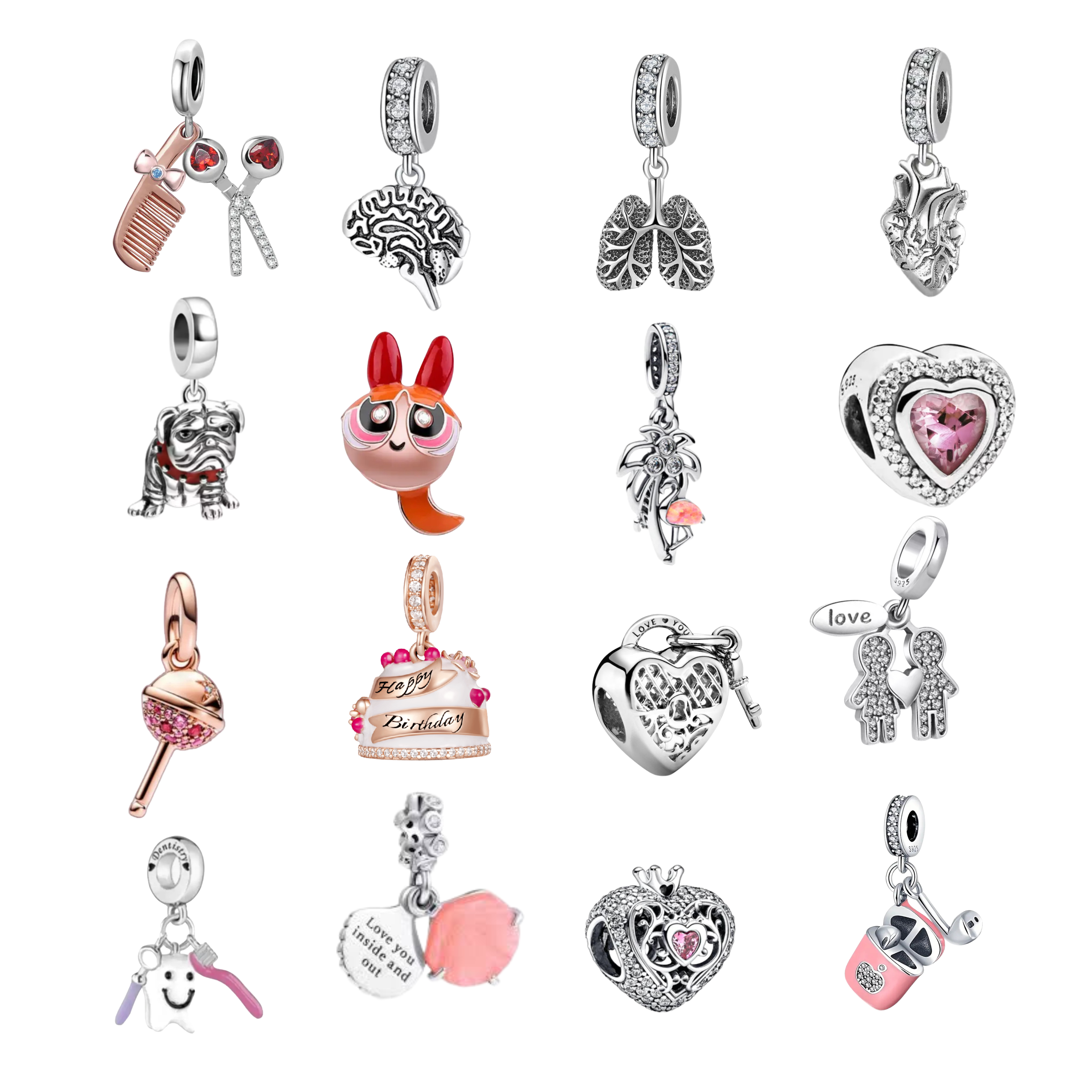 Precioso dije de plata de ley 925 para pulsera: corazón, corona y ojo malvado. Regalo.