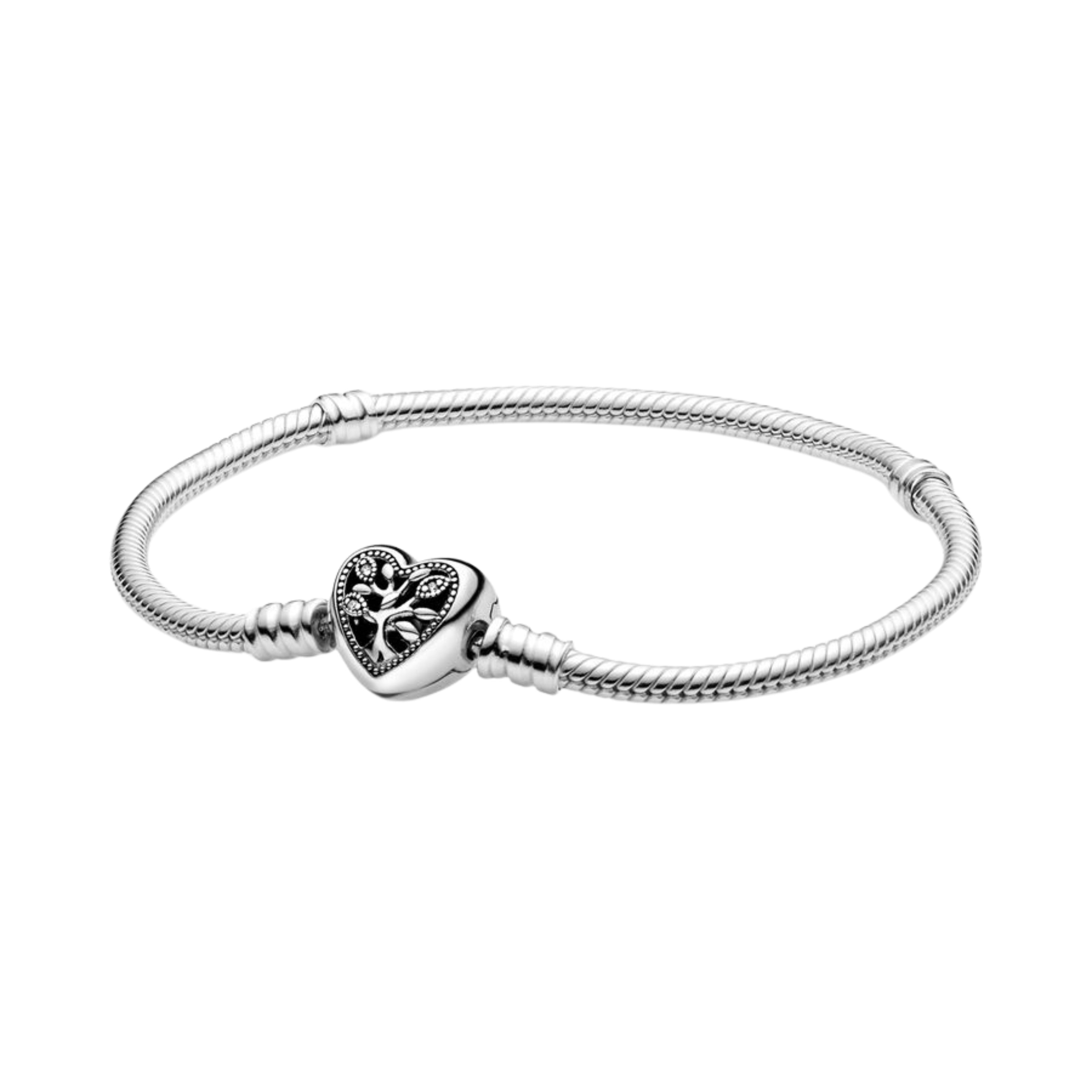 925 Sterling Silver Heart Charm Bracelet for Women – Elegant Snake Chain Bangle