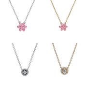 Women's Dainty Gold & Silver Tone Necklaces – Pink Crystal Flower Pendant, Sparkling Round CZ Style Necklace, Elegant Minimalist Jewelry Gifts for Her
