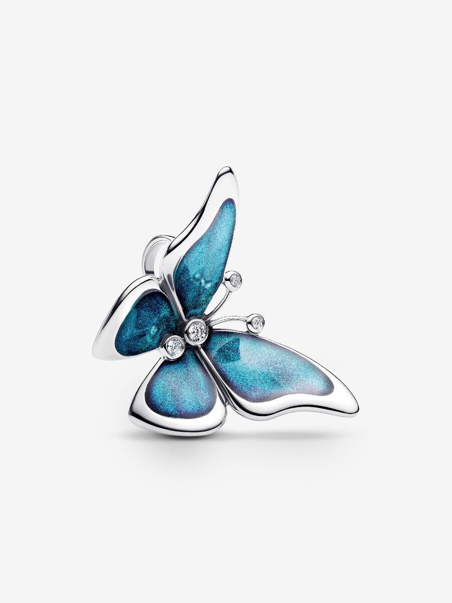 Elegant Flower Rose & Blue Butterfly Charms for Bracelets – Sparkling Silver Tone Jewelry Beads, Floral Charms for Women, DIY Bracelet Accessories