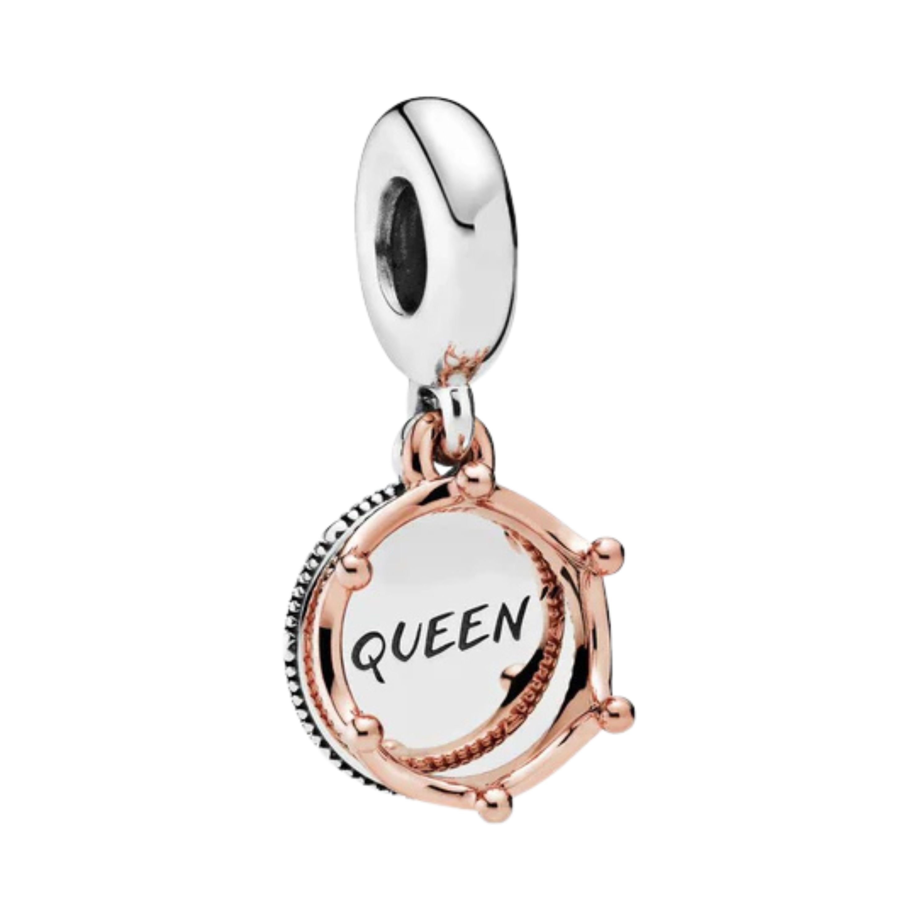 Dije de reina para pulsera | Colgante de círculo en oro rosa de dos tonos | Joyería de empoderamiento para regalo de mujer