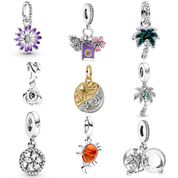 Cuentas de Encanto Estético para Pulsera | Dijes de Flor, Sol y Luna, Palmera y Cristal | Joyería Linda para Mujer