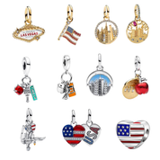 USA & New York Travel Charms for Bracelets – American Flag, NYC & Las Vegas Souvenir Charms